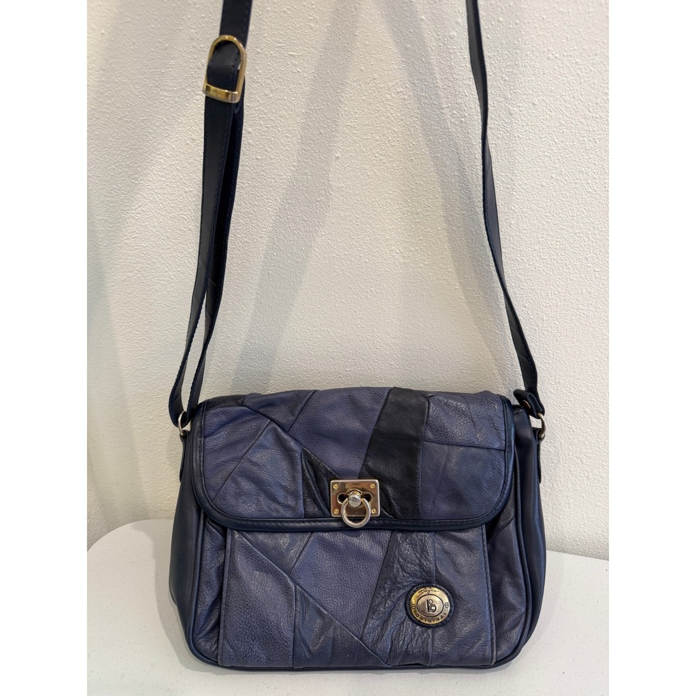 Paglia Original Vintage Navy Patchwork Leather Crossbody Shoulder Bag Gold Tone‎